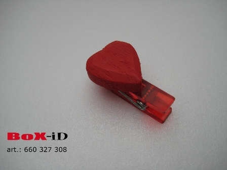 Coeur en bois avec clip  :  rouge 30 mm (6ex)